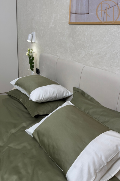 Комплект з сатину Timeless Comfort оливка+молочний RHT-031 фото